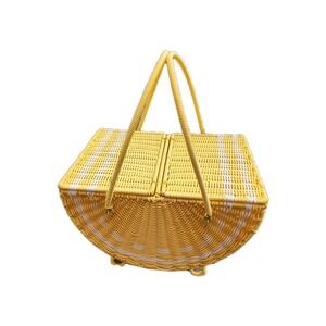 Vintage Yellow White Mid Century Plastic Wire Picnic Basket Purse 1960's